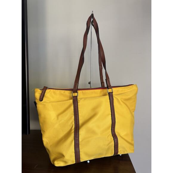 Dooney & Bourke Wayfarer Zip Tote Yellow Nylons Leather Trim Shoulder Handbag - Picture 6 of 7